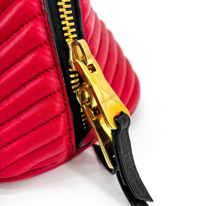 Miu Miu Biker Convertible Dome Satchel Quilted Leather, Red, Leather, Handbag