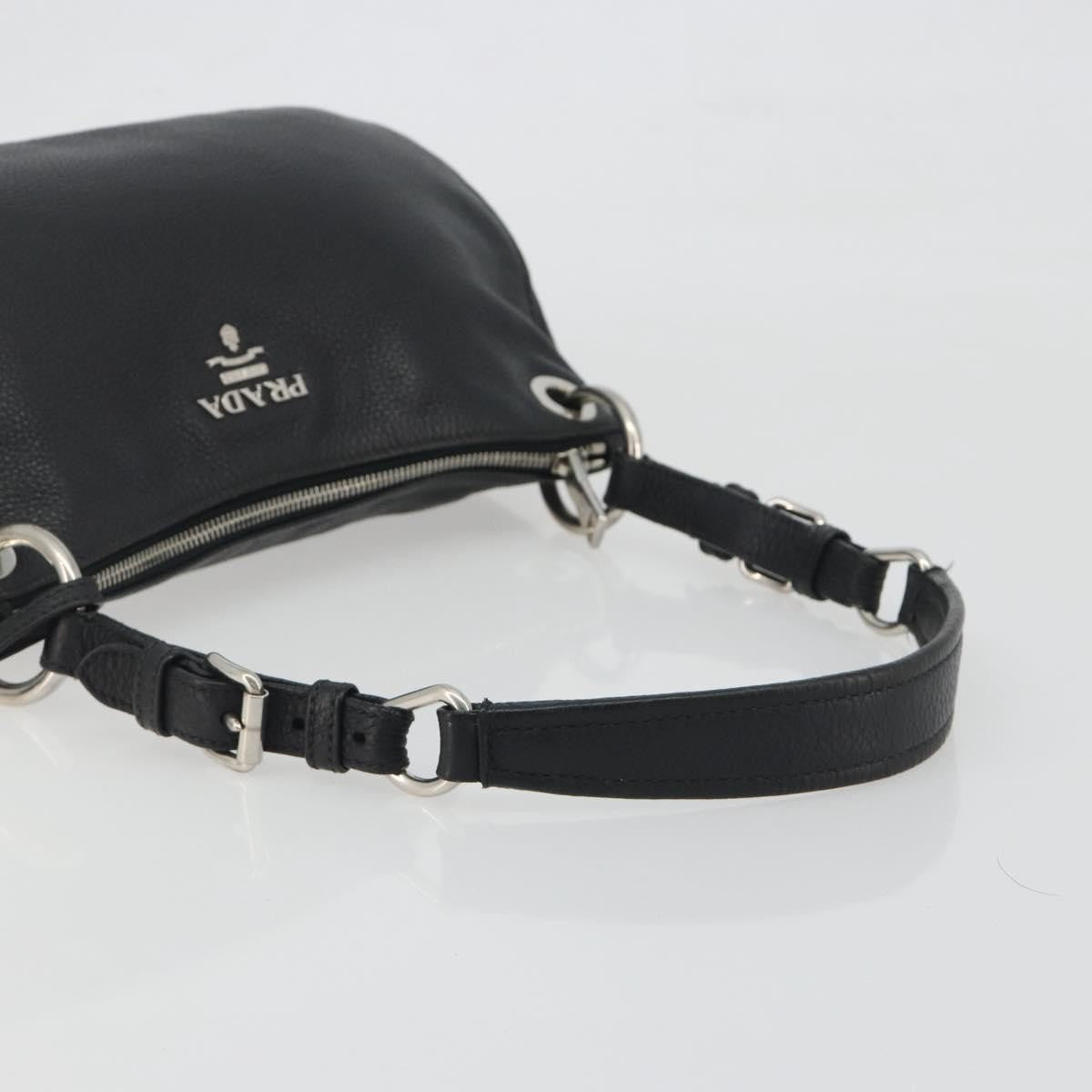 Prada Vitellino Mordo Hobo Leather, Black, Leather, Shoulder Bag