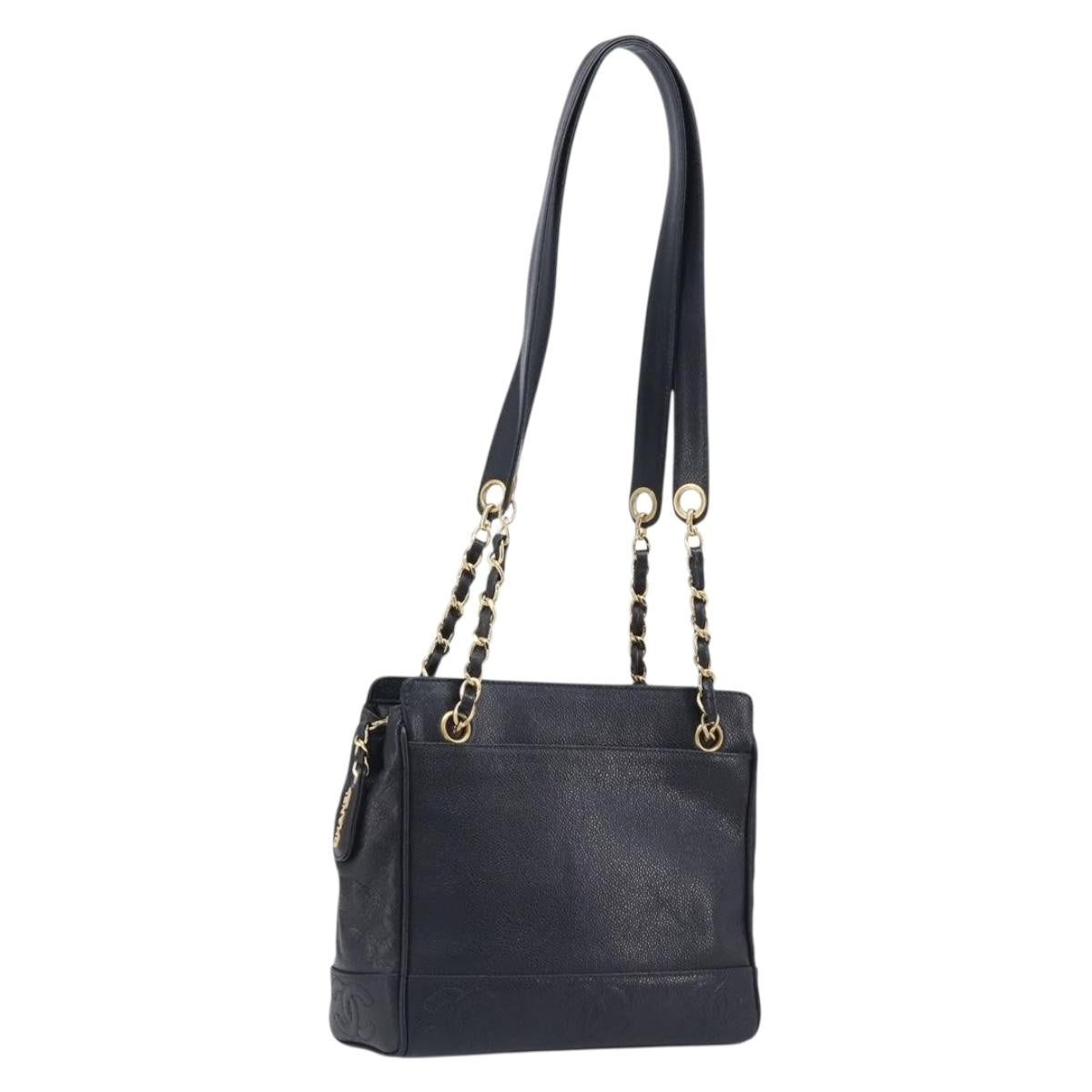 Chanel Vintage Zipped Chain Caviar, Black, Leather, Tote Bag