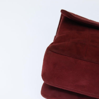 Chanel Chocolate Bar Flap Bag Quilted Satin, RED, SUEDE, Shoulder bag