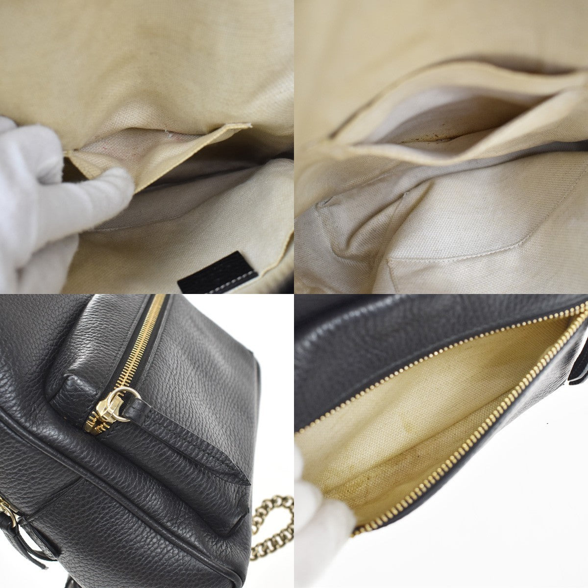 Gucci Soho Chain Leather, Black, Leather, Backpack