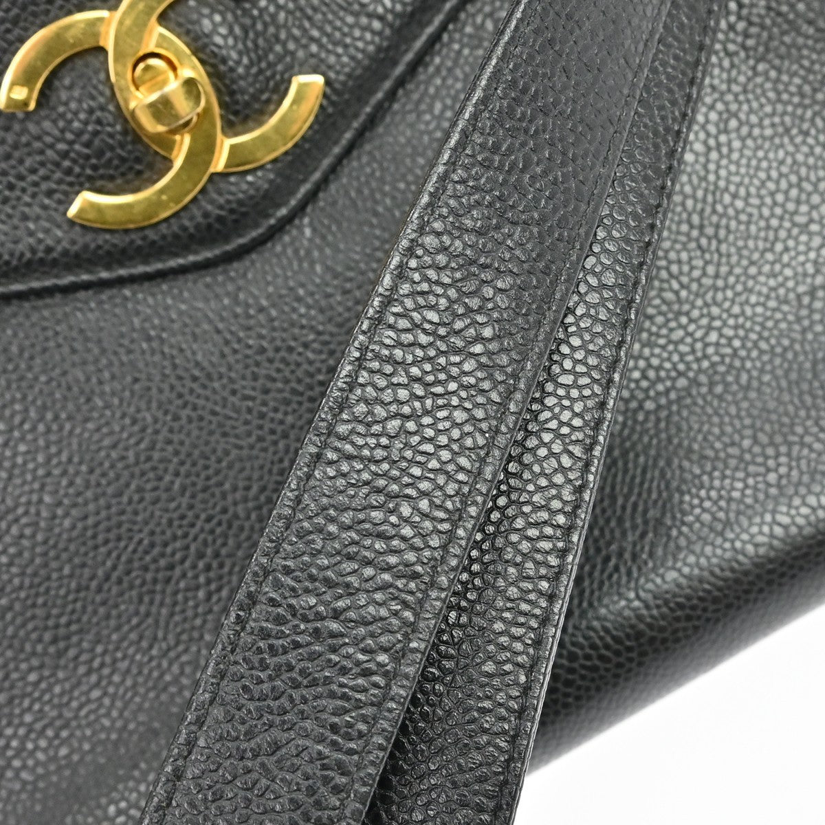 Chanel Vintage Front Pocket Caviar, Black, Leather, Tote Bag