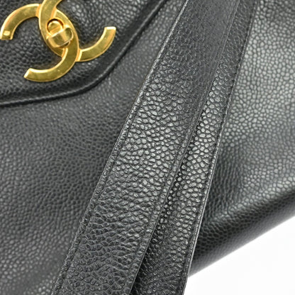 Chanel Vintage Front Pocket Caviar, Black, Leather, Tote Bag