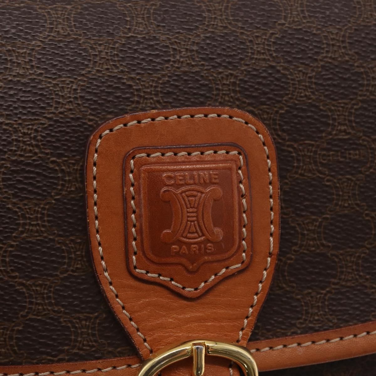 Celine Macadam Shoulder PVC Leather, Brown, Canvas, Crossbody Bag