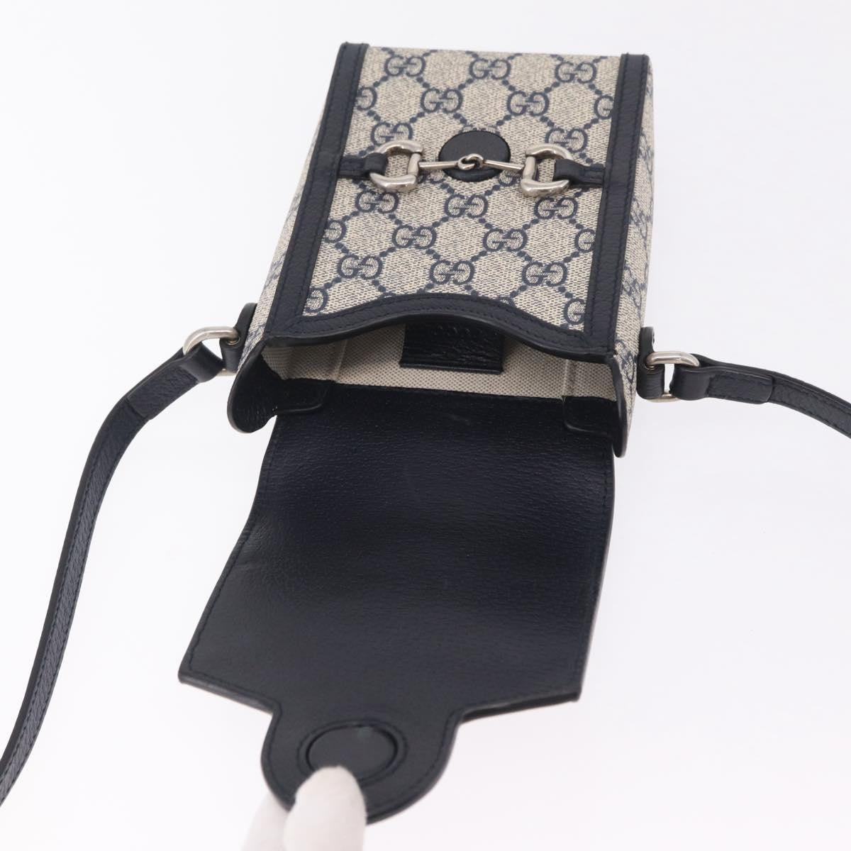 Gucci Horsebit 1955 GG Coated Canvas with Leather, Navy, Canvas, Crossbody Bag