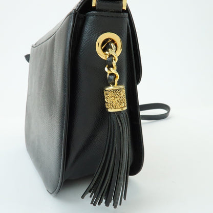 Valentino Garavani VLogo Flap Leather, Black, Leather, Shoulder Bag