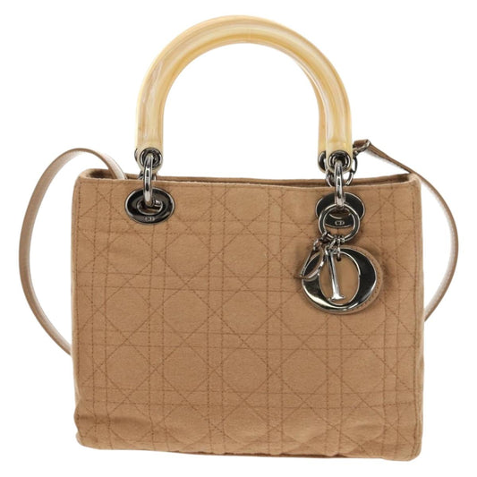 Christian Dior Cannage Handbag Canvas, BEIGE, COTTON, Handbag