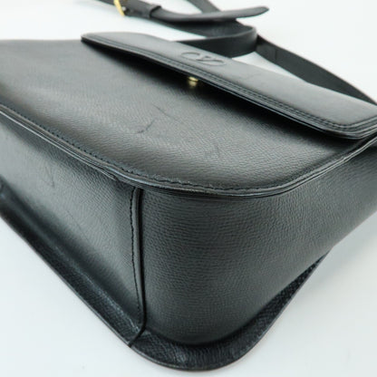 Valentino Garavani VLogo Flap Leather, Black, Leather, Shoulder Bag