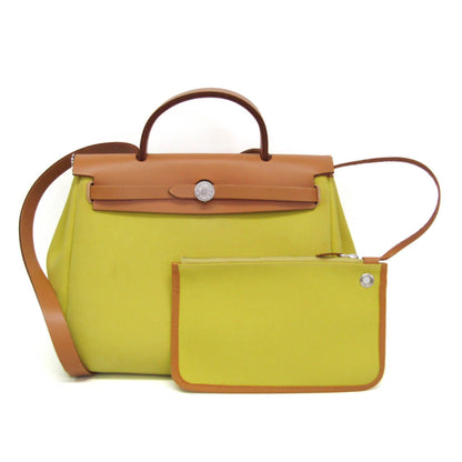 Hermes Herbag Zip Verso Leather and Toile, Yellow, Canvas, Handbag