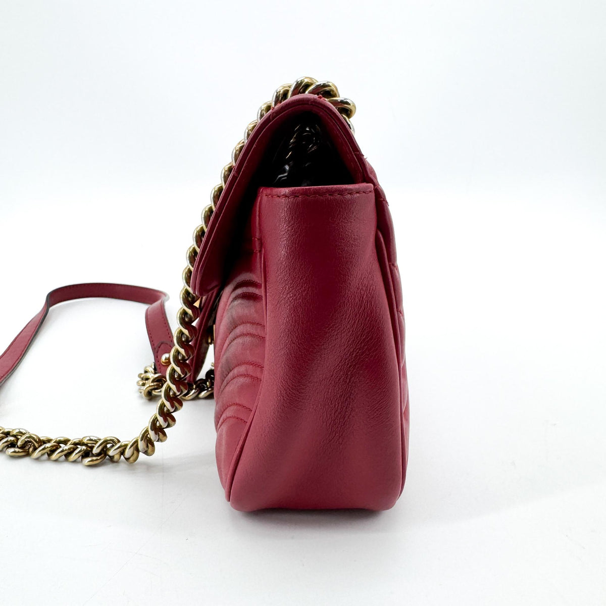 Gucci GG Marmont Flap Chevron Leather, Red, Leather, Shoulder Bag