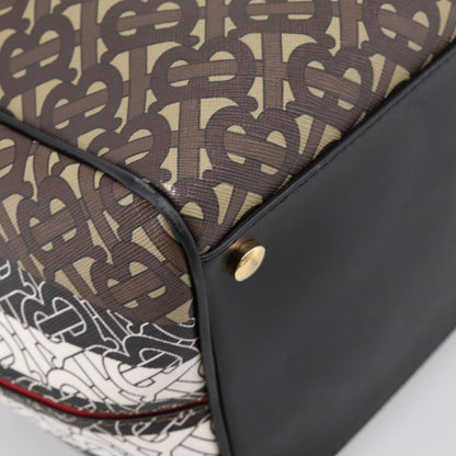 Burberry TB Half Cube Duffle Monogram Embossed Leather, Brown, Canvas, Handbag