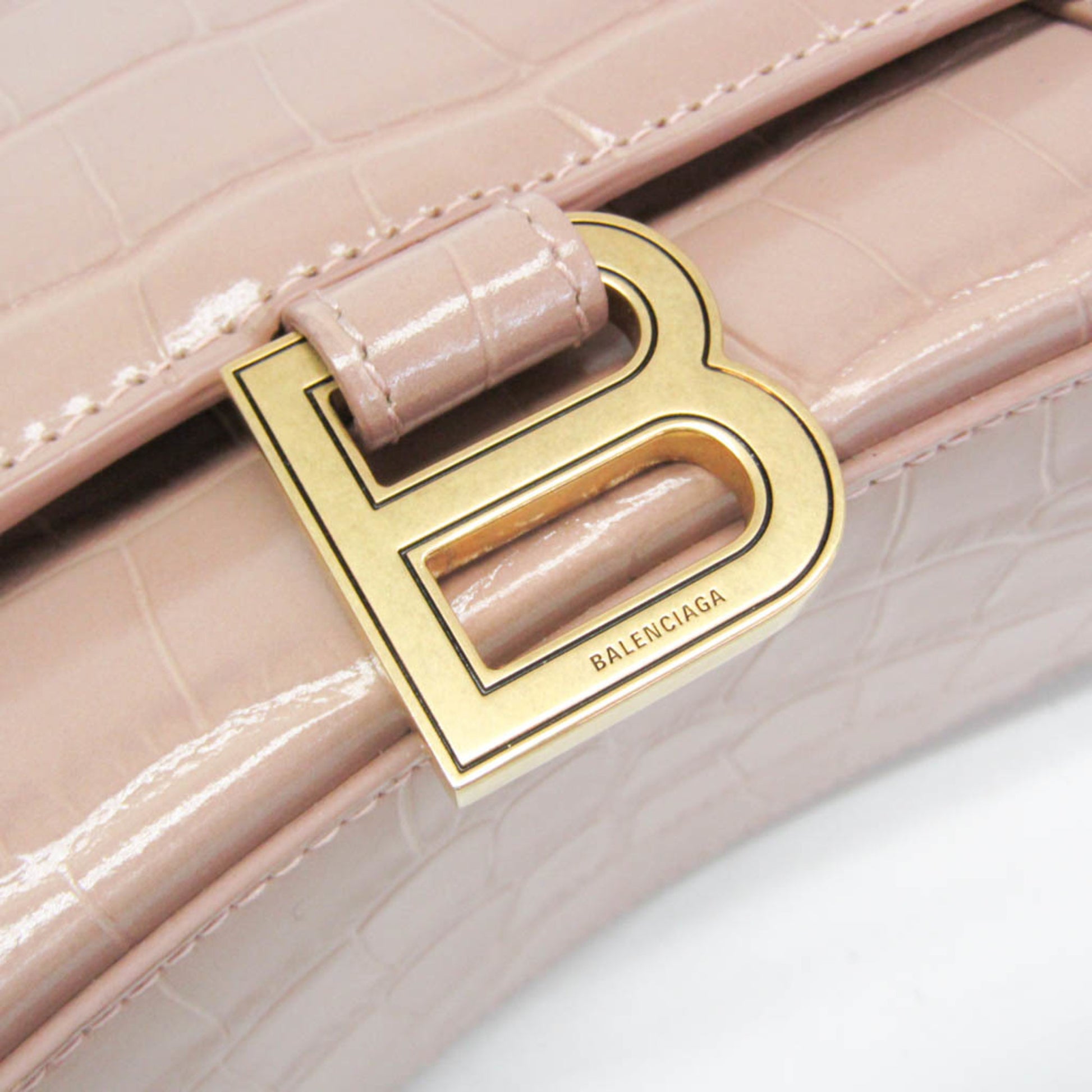 Balenciaga Hourglass Crocodile Embossed, Pink, Leather, Handbag