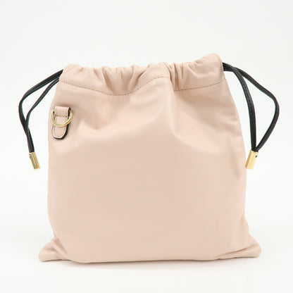 Fendi Logo Drawstring Leather, Pink, Leather, Handbag