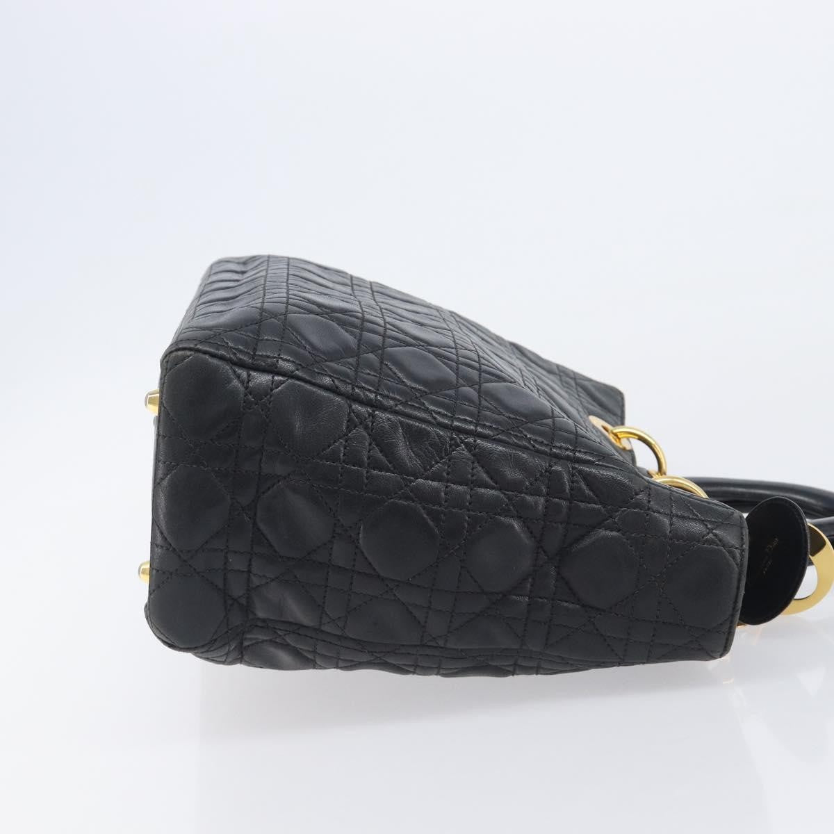 Christian Dior Vintage Lady Dior Cannage Quilt Lambskin, Black, Leather, Handbag