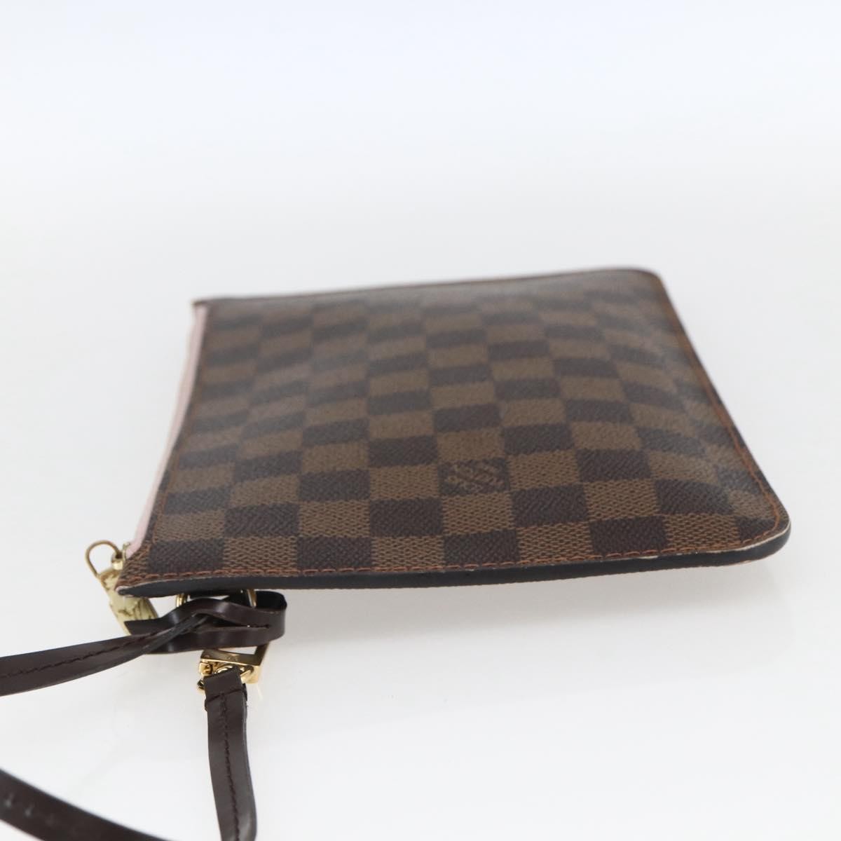 Louis Vuitton Neverfull Pochette Damier Ebene, Brown, Canvas, Clutch