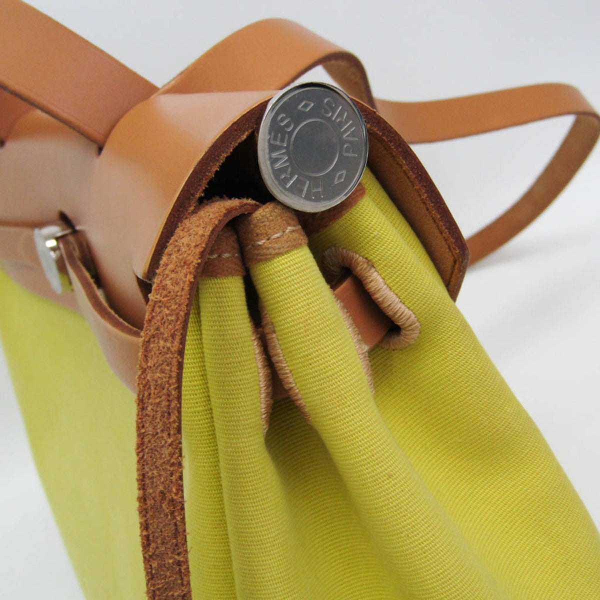 Hermes Herbag Zip Verso Leather and Toile, Yellow, Canvas, Handbag