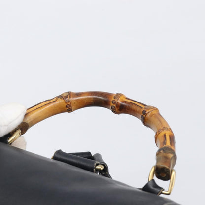 Gucci Vintage Bamboo Leather, Black, Leather, Backpack