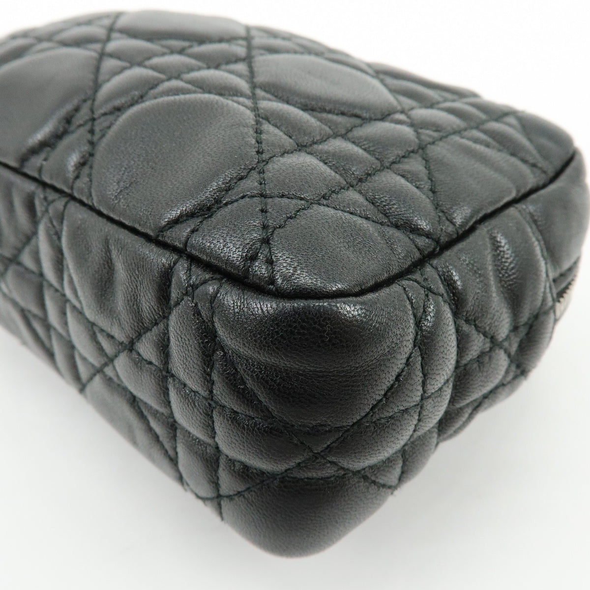 Christian Dior Lady Dior Cannage Quilt Leather, Black, Leather, Wallet