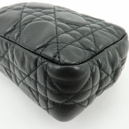 Christian Dior Lady Dior Cannage Quilt Leather, Black, Leather, Wallet
