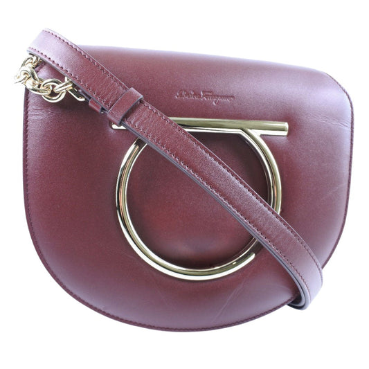 Salvatore Ferragamo Gancio, Burgundy, Leather, shoulder