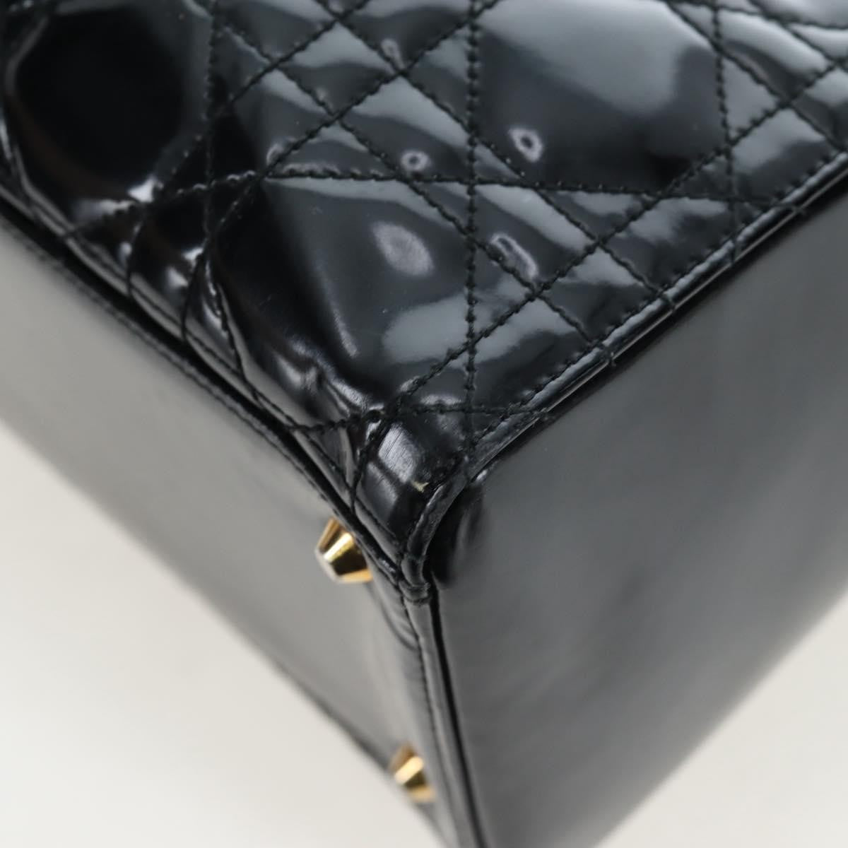 Christian Dior Lady Dior Cannage, Black, Patent Leather, Handbag