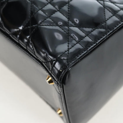 Christian Dior Lady Dior Cannage, Black, Patent Leather, Handbag