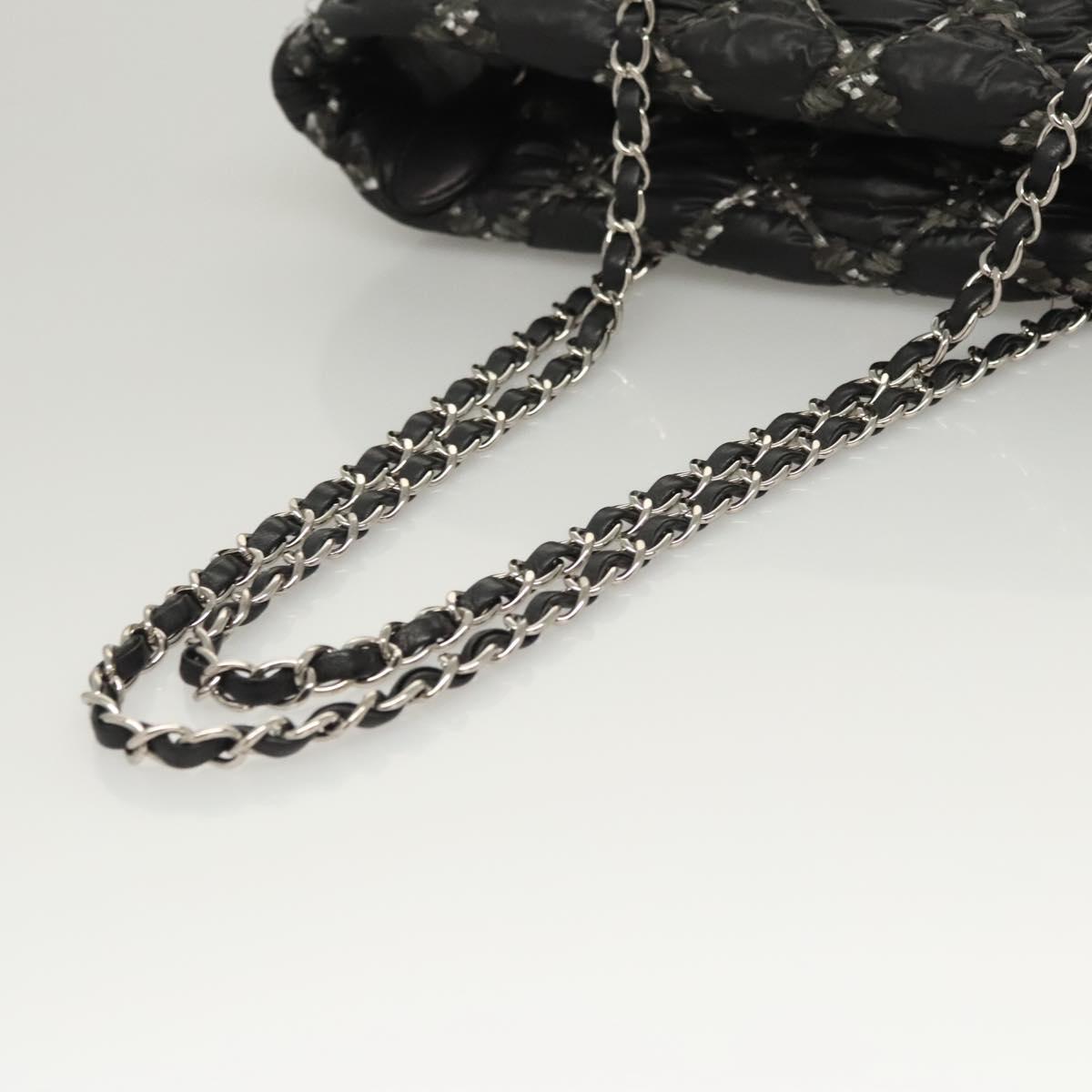 Chanel Tweed on Stitch Zip Tote Quilted Nylon, Black, Nylon, Shoulder Bag