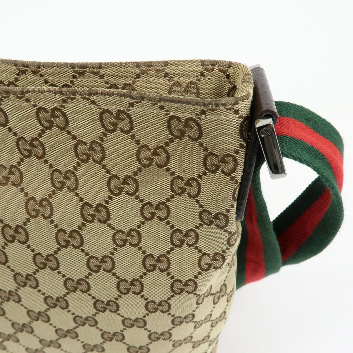 Gucci Web Strap Messenger GG Canvas, Beige, Canvas, Handbag