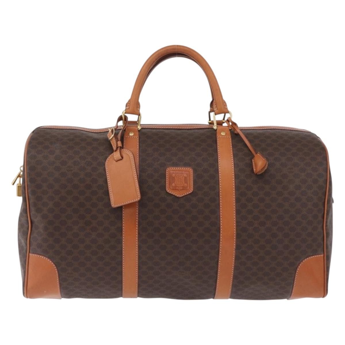Celine Vintage Duffle Macadam Coated Canvas, Brown, Canvas, Handbag