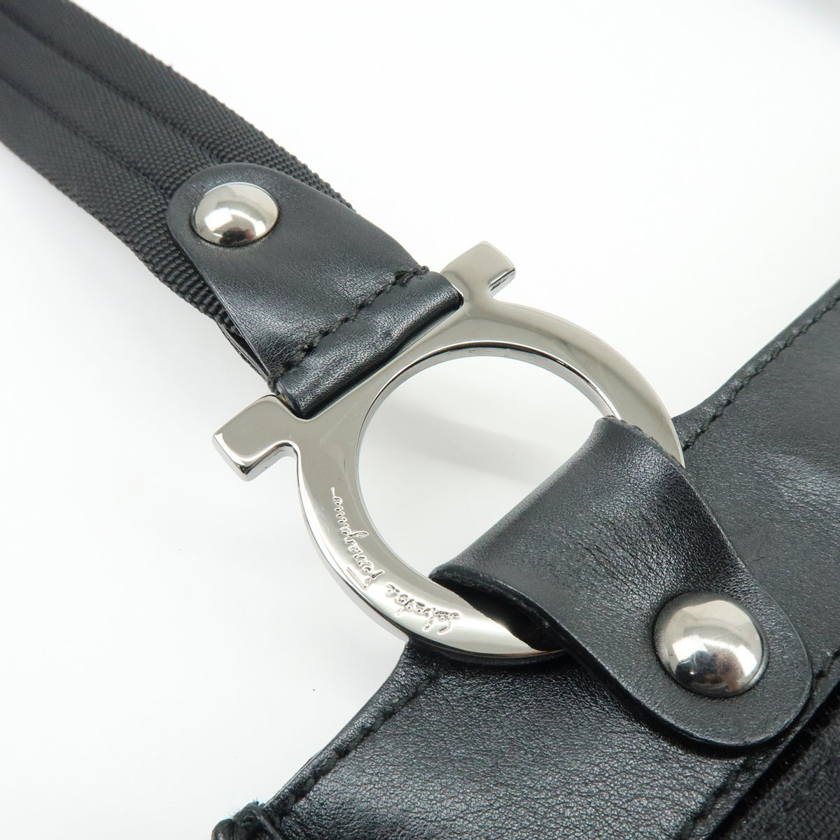 Salvatore Ferragamo Gancini Canvas and Leather, Black, Canvas, Crossbody Bag