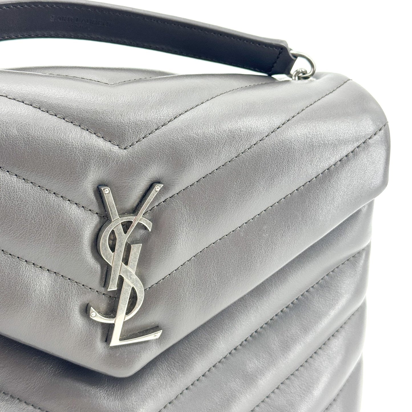 Saint Laurent LouLou Top Handle Matelasse Chevron Leather, Black, Leather, Handbag