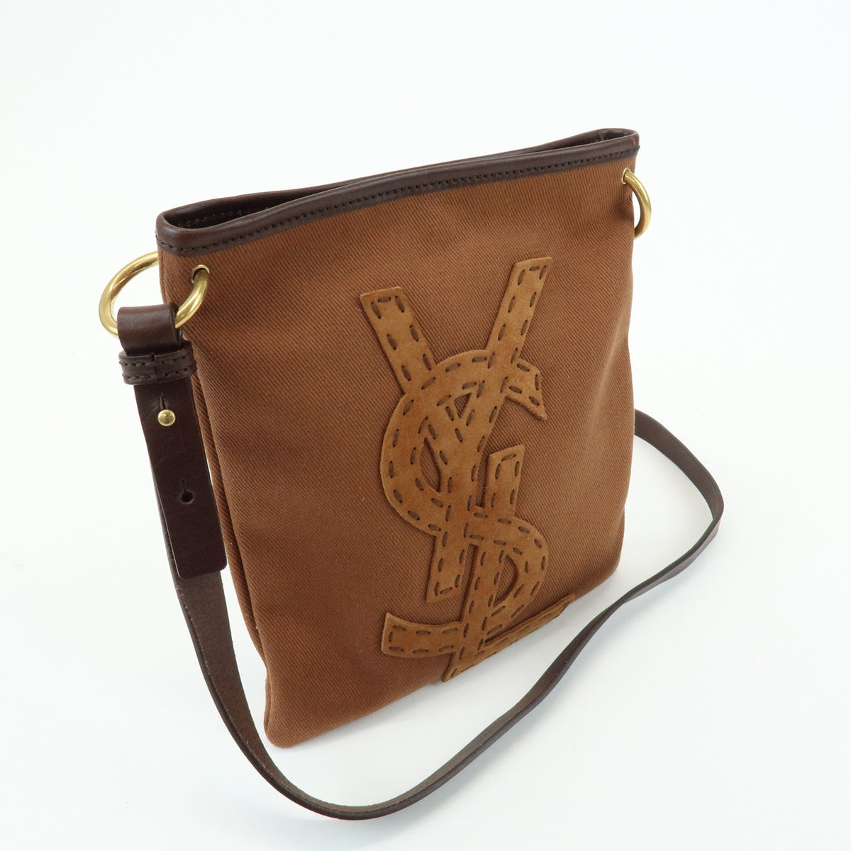 Saint Laurent Kahara Cassandra Canvas, Brown, Canvas, Shoulder Bag