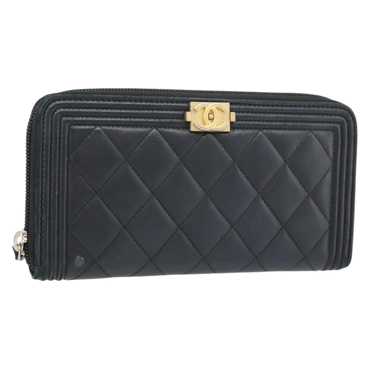 Chanel Boy Zip Around Organizer Quilted Lambskin, Black, Leather, Wallet