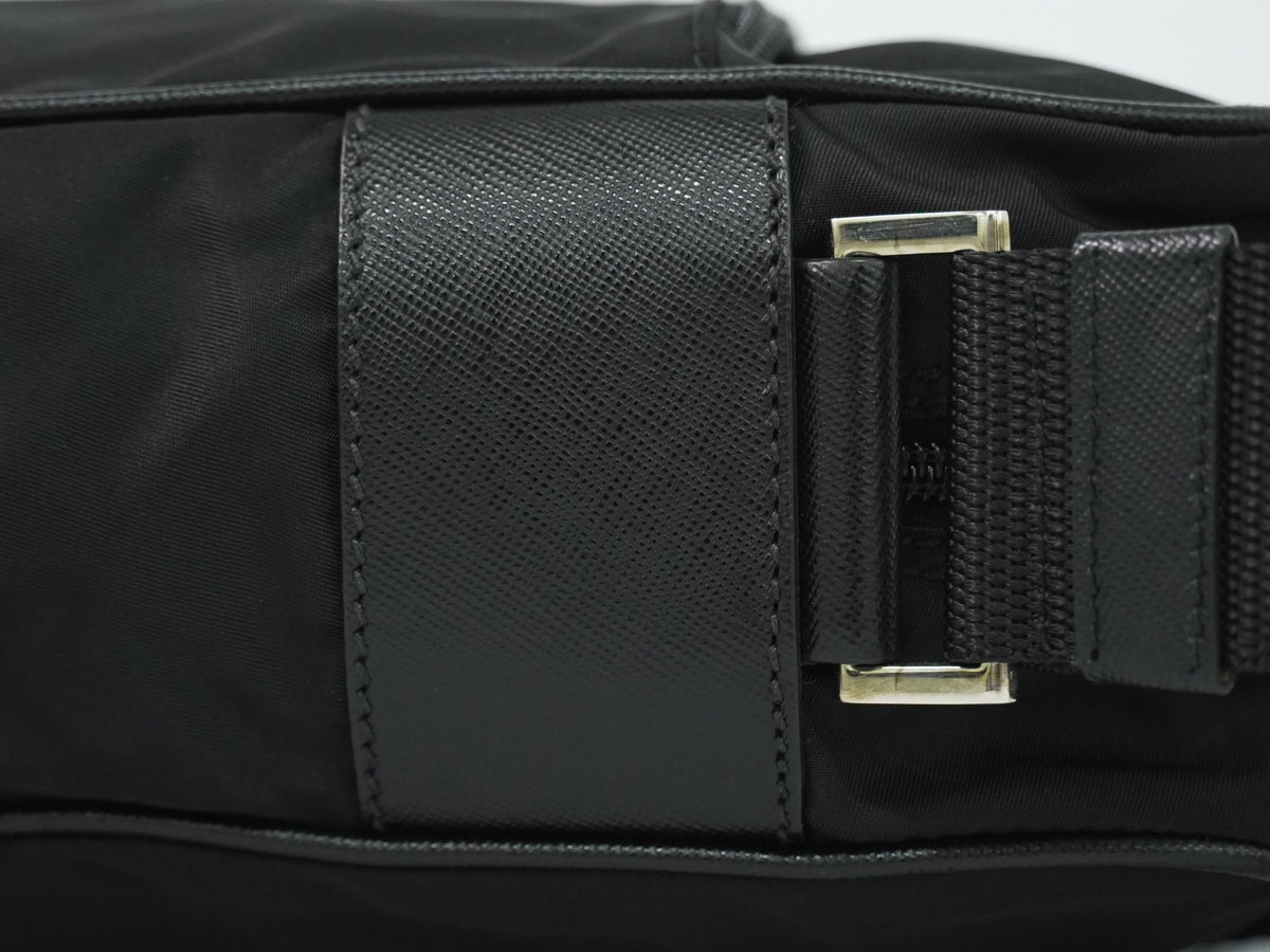 Prada Front Zip Messenger Quilted Tessuto, Black, Nylon, Shoulder Bag