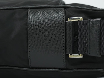 Prada Front Zip Messenger Quilted Tessuto, Black, Nylon, Shoulder Bag