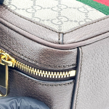 Gucci Ophidia Zip Around Top Handle GG Coated Canvas with Leather, Brown, Canvas, Handbag