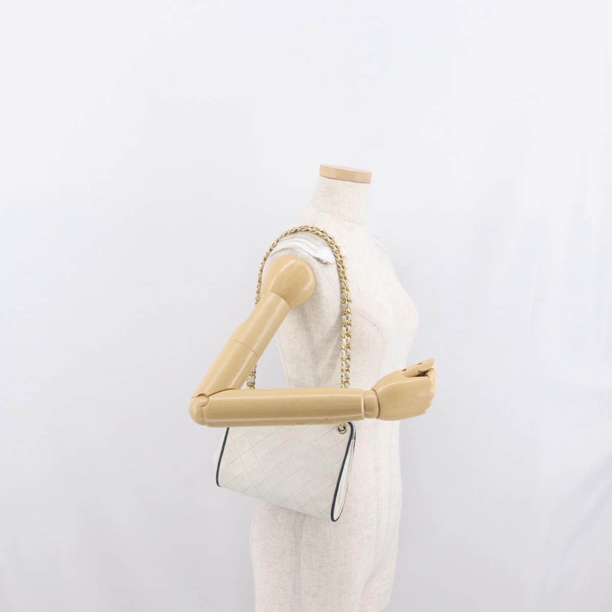 Chanel Chain Leather, White, Leather, Shoulder Bag
