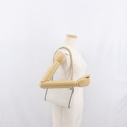 Chanel Chain Leather, White, Leather, Shoulder Bag