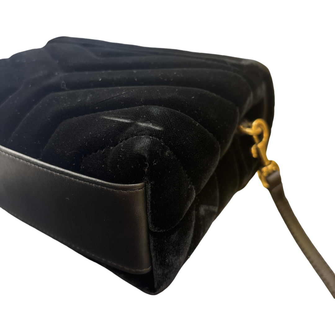 Saint Laurent LouLou Document Clutch Matelasse Chevron Leather, Black, Velvet, Handbag