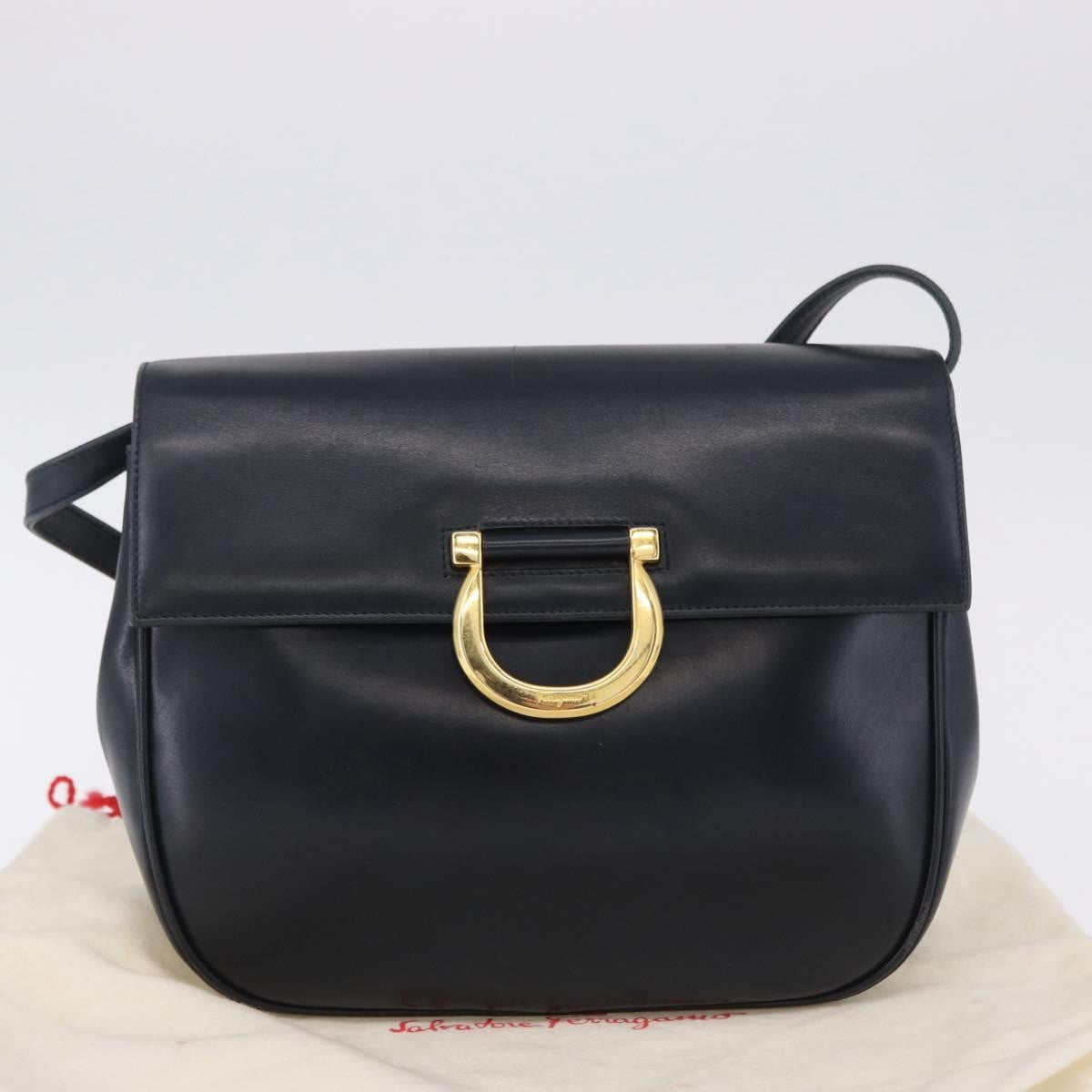 Salvatore Ferragamo Gancini Leather, Navy, Leather, Shoulder Bag