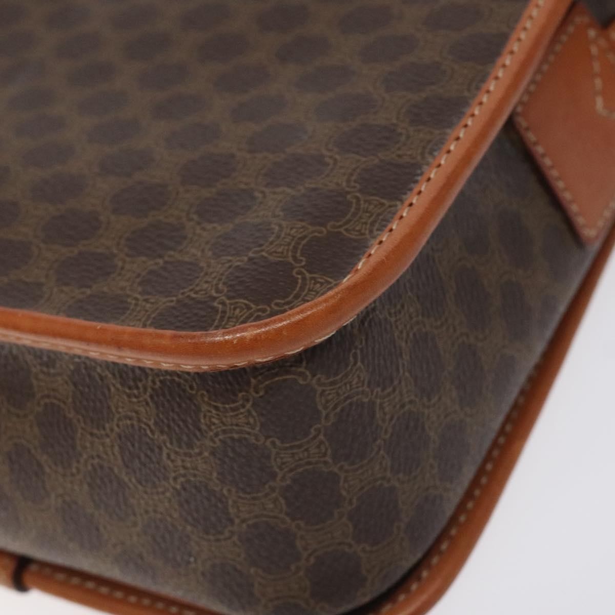 Celine Vintage Macadam Circle Logo Canvas and Leather, Brown, Canvas, Shoulder Bag