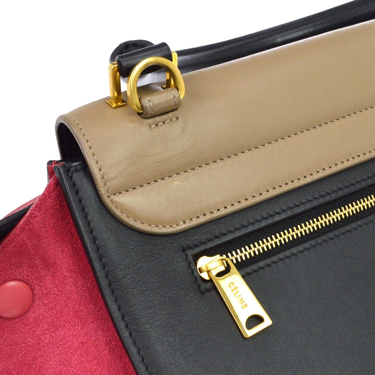 Celine Tricolor Trapeze Leather, Multicolour, Leather, Handbag