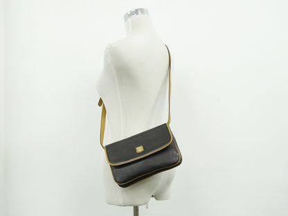 Celine Vintage Flap Leather, Black, Leather, Shoulder Bag