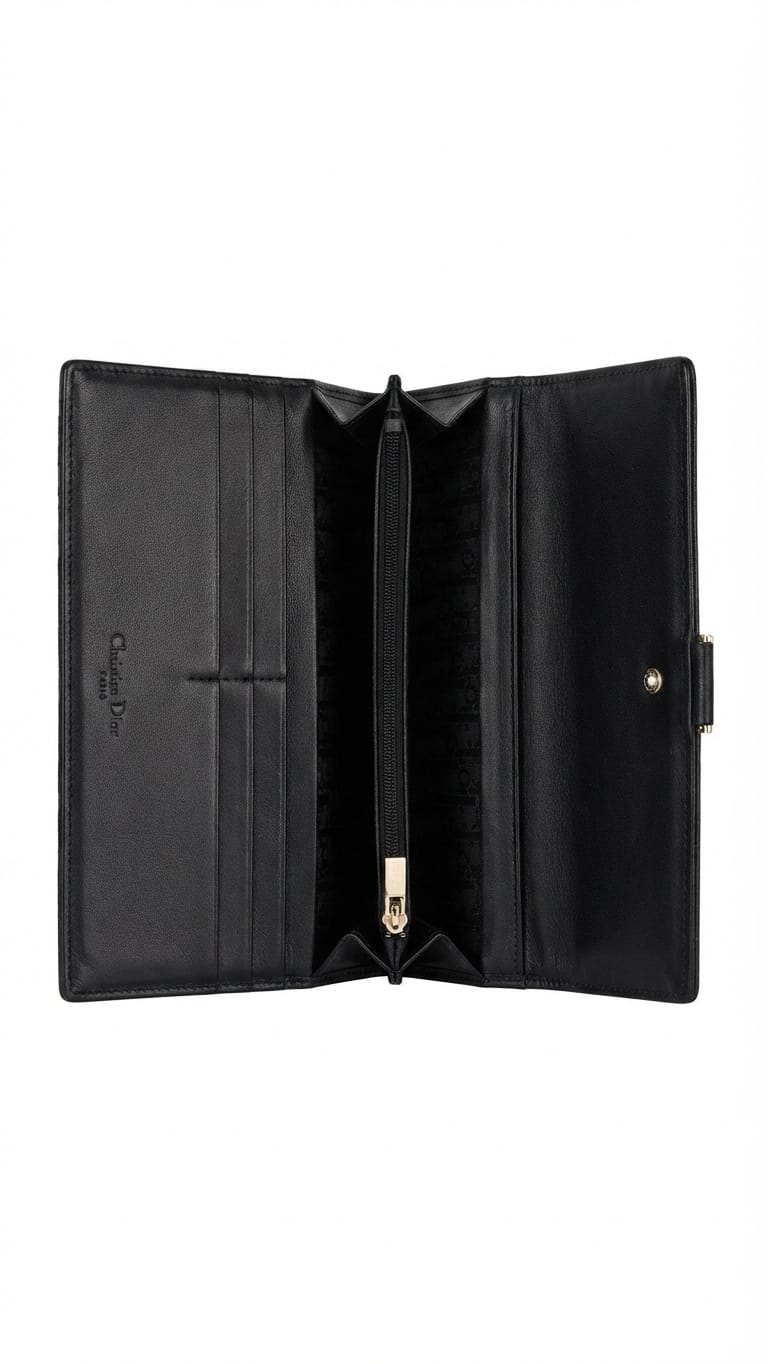 Christian Dior D Turnlock Bifold Patent, Red, Canvas, Wallet