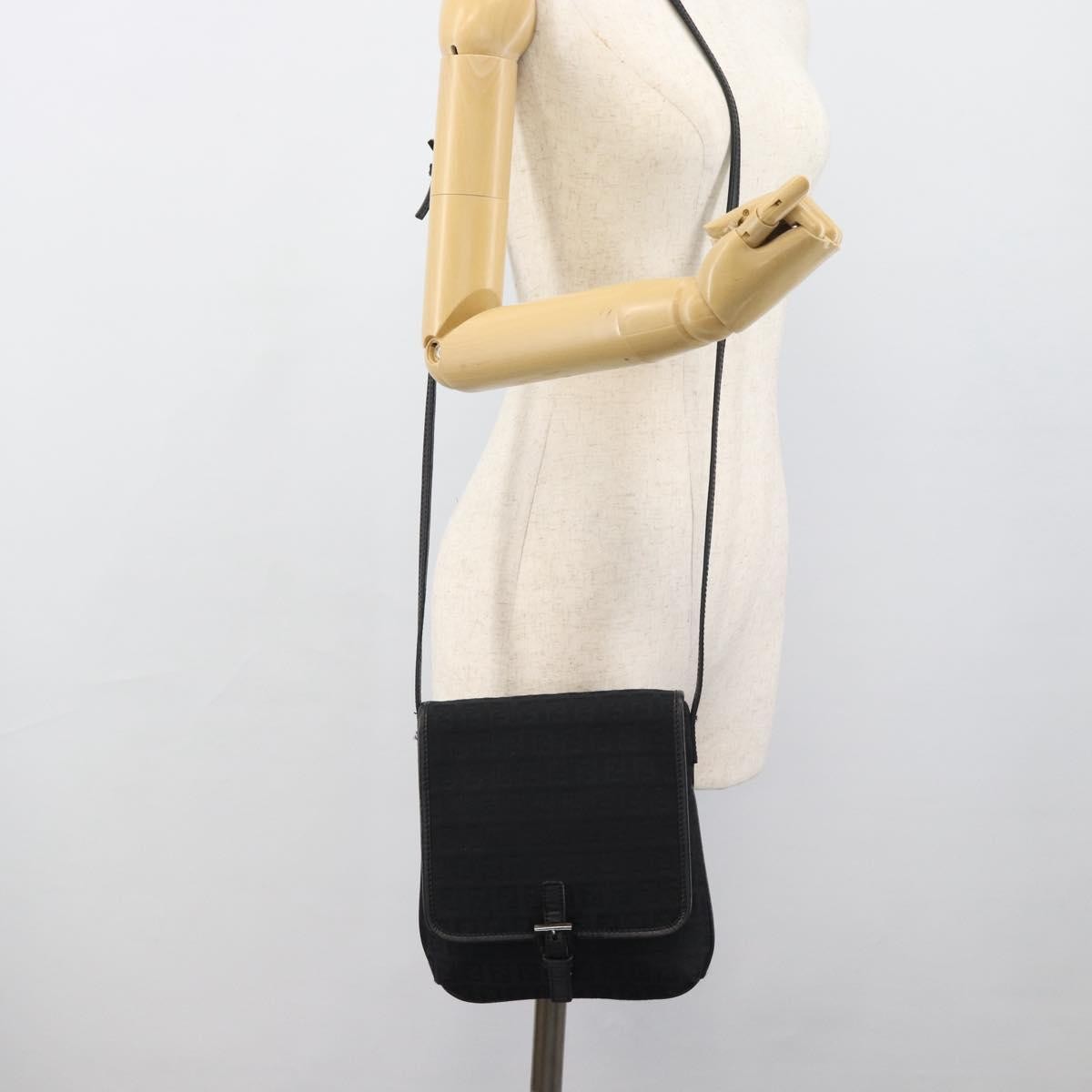 Fendi Shoulder Zucchino Canvas, Black, Canvas, Shoulder Bag
