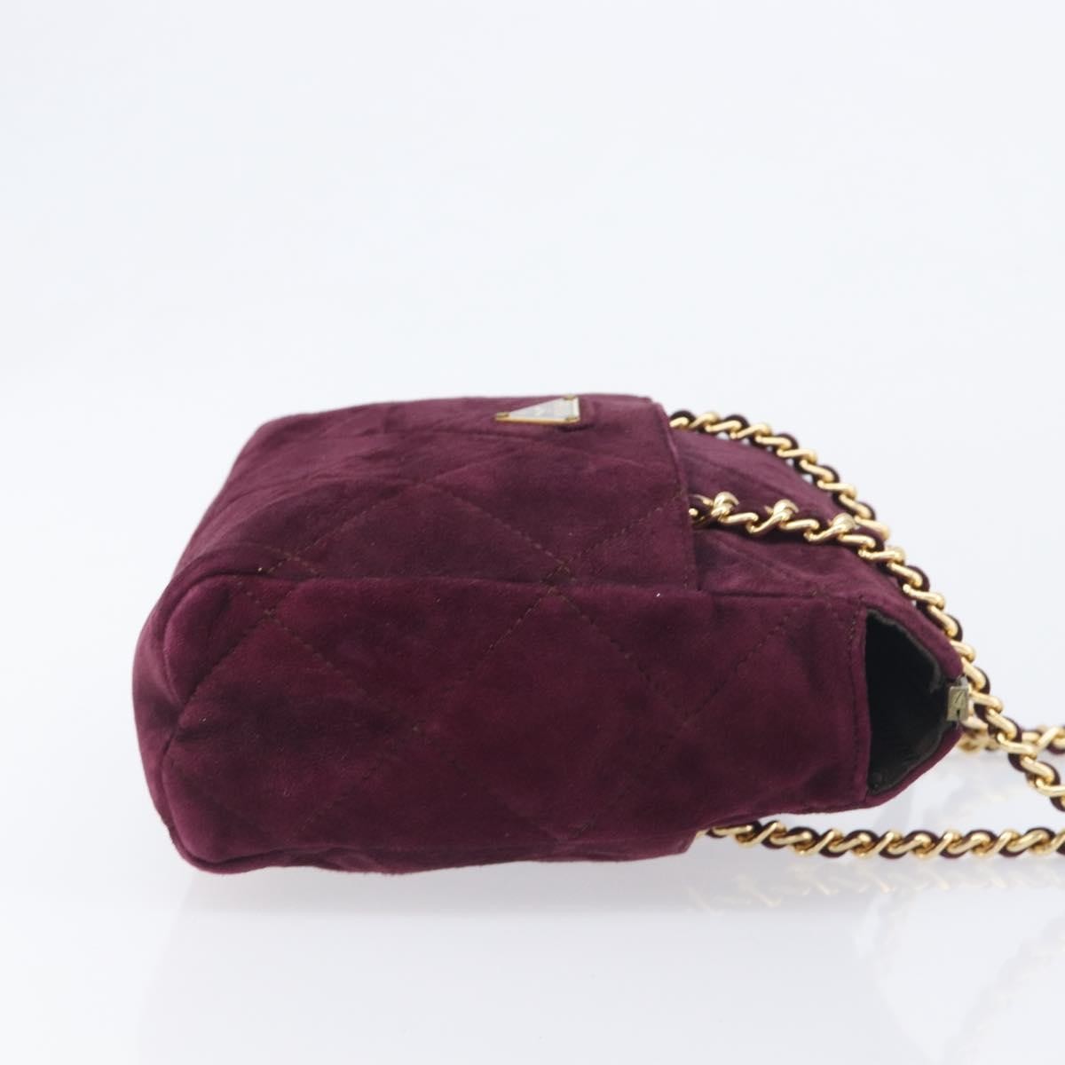 Prada Vintage Chain Flap Suede, Burgundy, Suede, Shoulder Bag