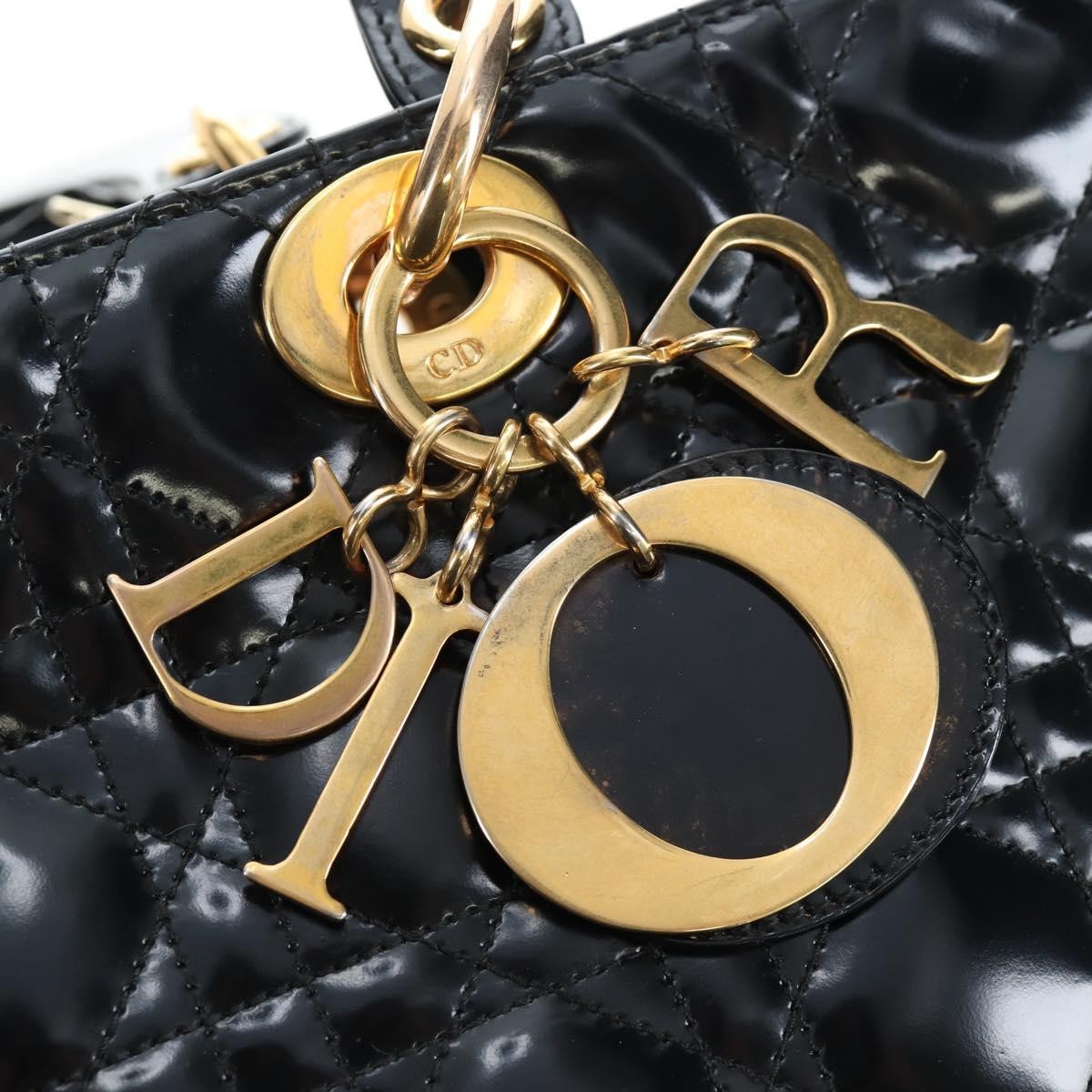 Christian Dior Lady Dior Cannage, Black, Patent Leather, Handbag