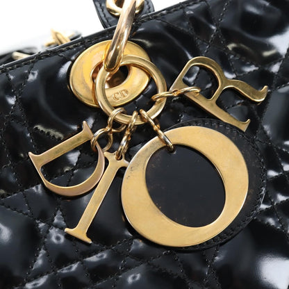 Christian Dior Lady Dior Cannage, Black, Patent Leather, Handbag