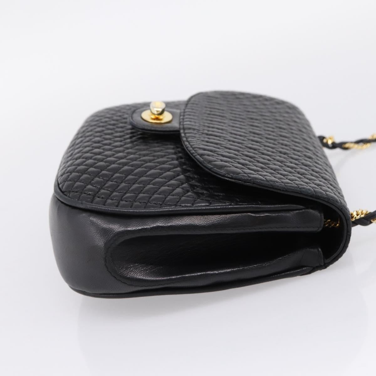 Bally Vintage Chain Quilted Leather, Black, Leather, Shoulder Bag