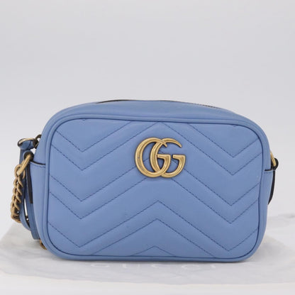 Gucci GG Marmont Matelasse Patent, Blue, Leather, Shoulder Bag